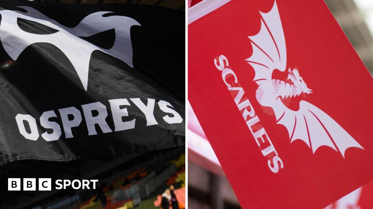 L-R: The flags of Ospreys and Scarlets
