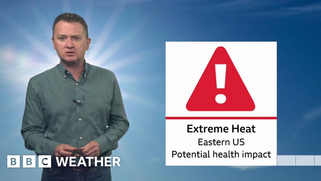 Presenter Matt Taylor next to an extreme heat warning graphic