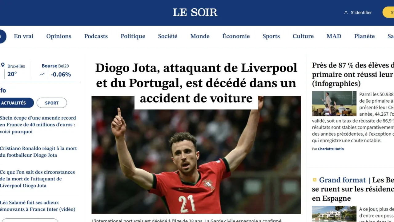 Imprerena Belga Destaca Morte de Diogo Jota em Acidente de Viação