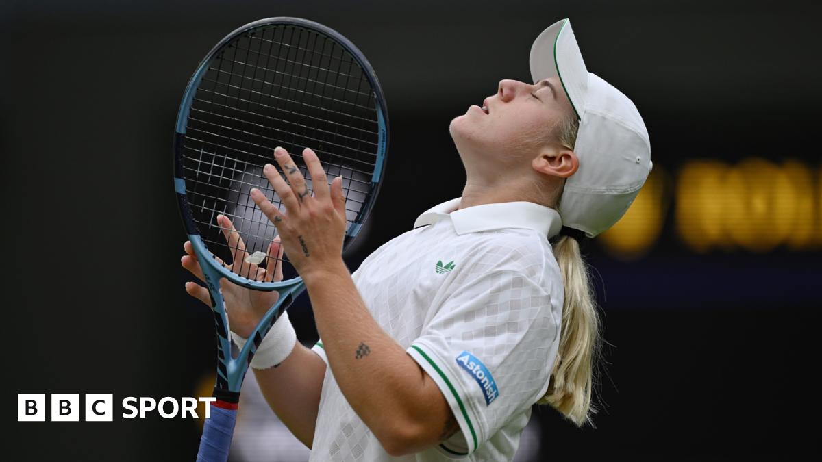 Sonay Kartal closes her eyes and looks to the sky during defeat by Anastasia Pavlyuchenkova in fourth round at Wimbledon on Centre Court