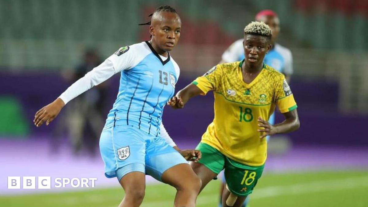 Keitumetse Dithebe playing football for Botswana